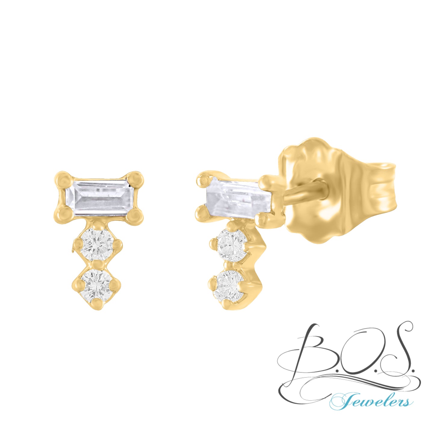 Diamond Baguette Stud Earring 14K Gold