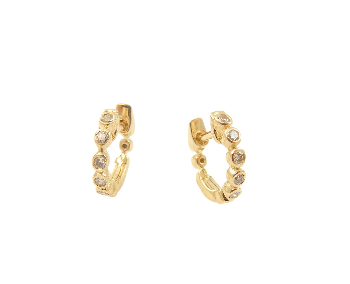 Small Diamond Bezel Set Huggie Earring 14K Gold