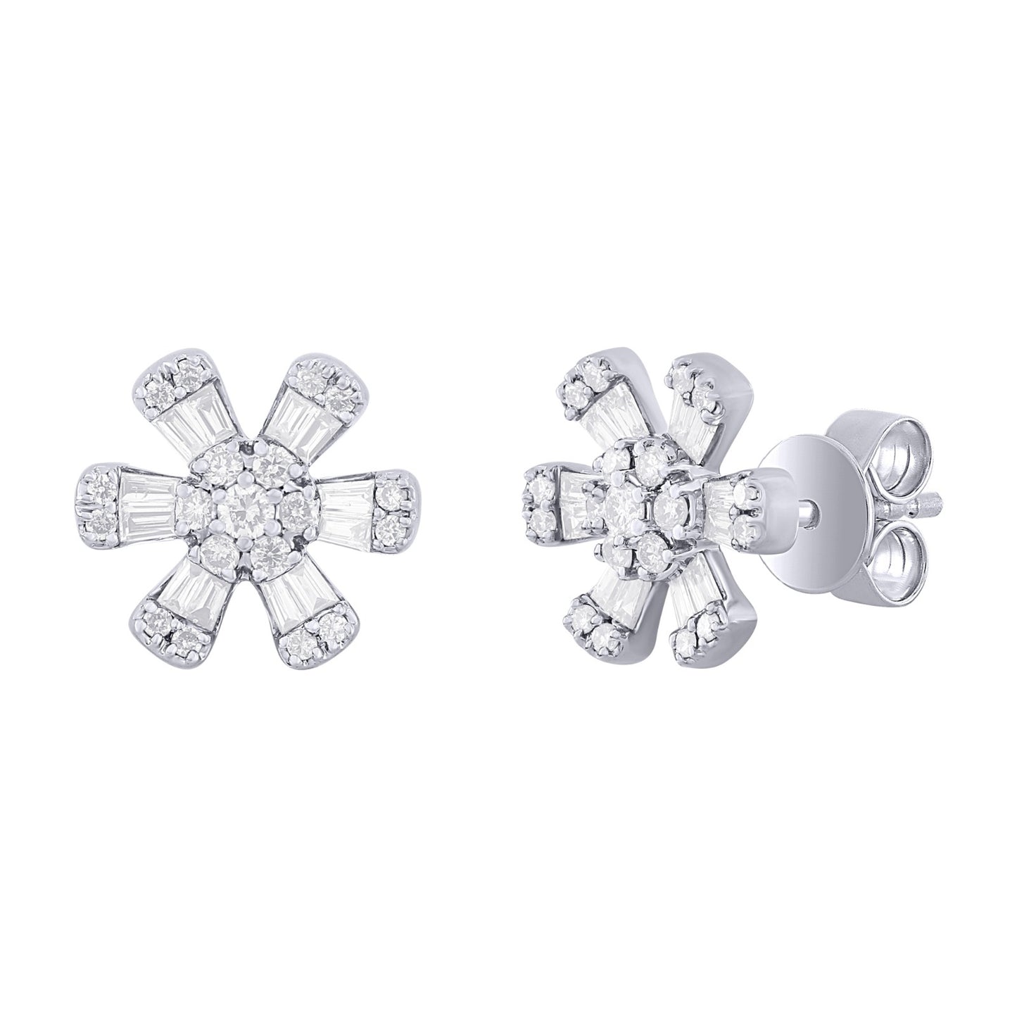 Diamond Flower Earrings 14K Gold
