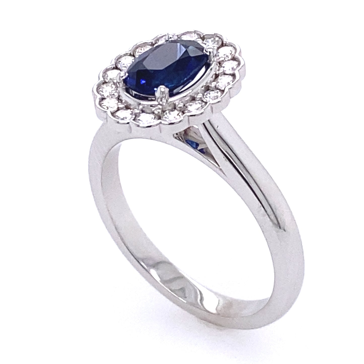 Diana Halo Blue Sapphire and Diamond Ring 14K White Gold
