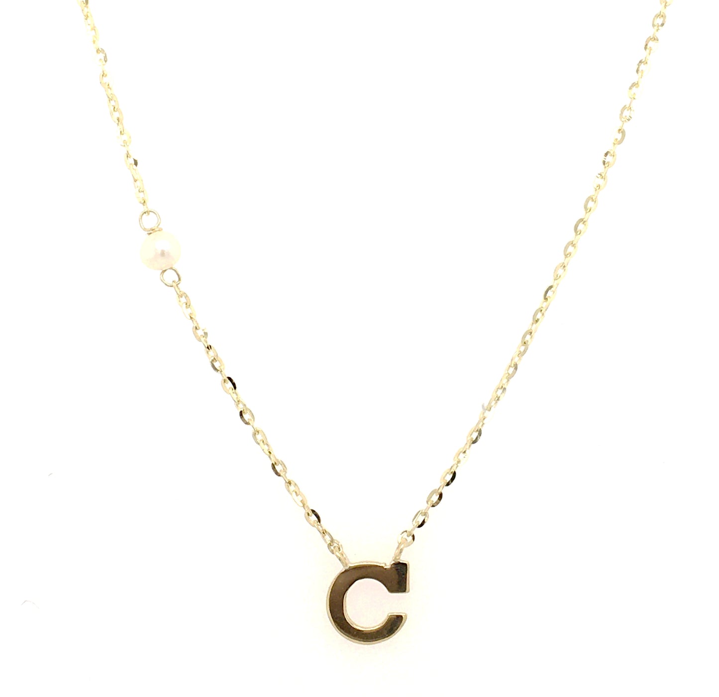 Single Initial (Letter) Block with accent Pearl/Gemstone Necklace 14K Yellow Gold