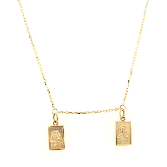Double Scapular Forward Facing Necklace 14K Yellow Gold