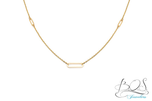 Simplistic 3 Paper Link Necklace 14K Gold
