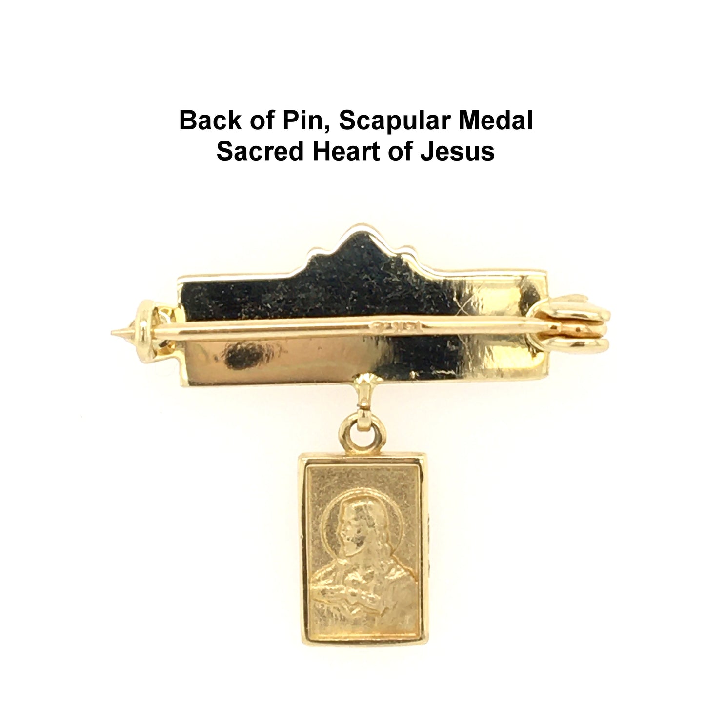 Scapular Medal Engrave-able Baby Pin 14K Yellow Gold