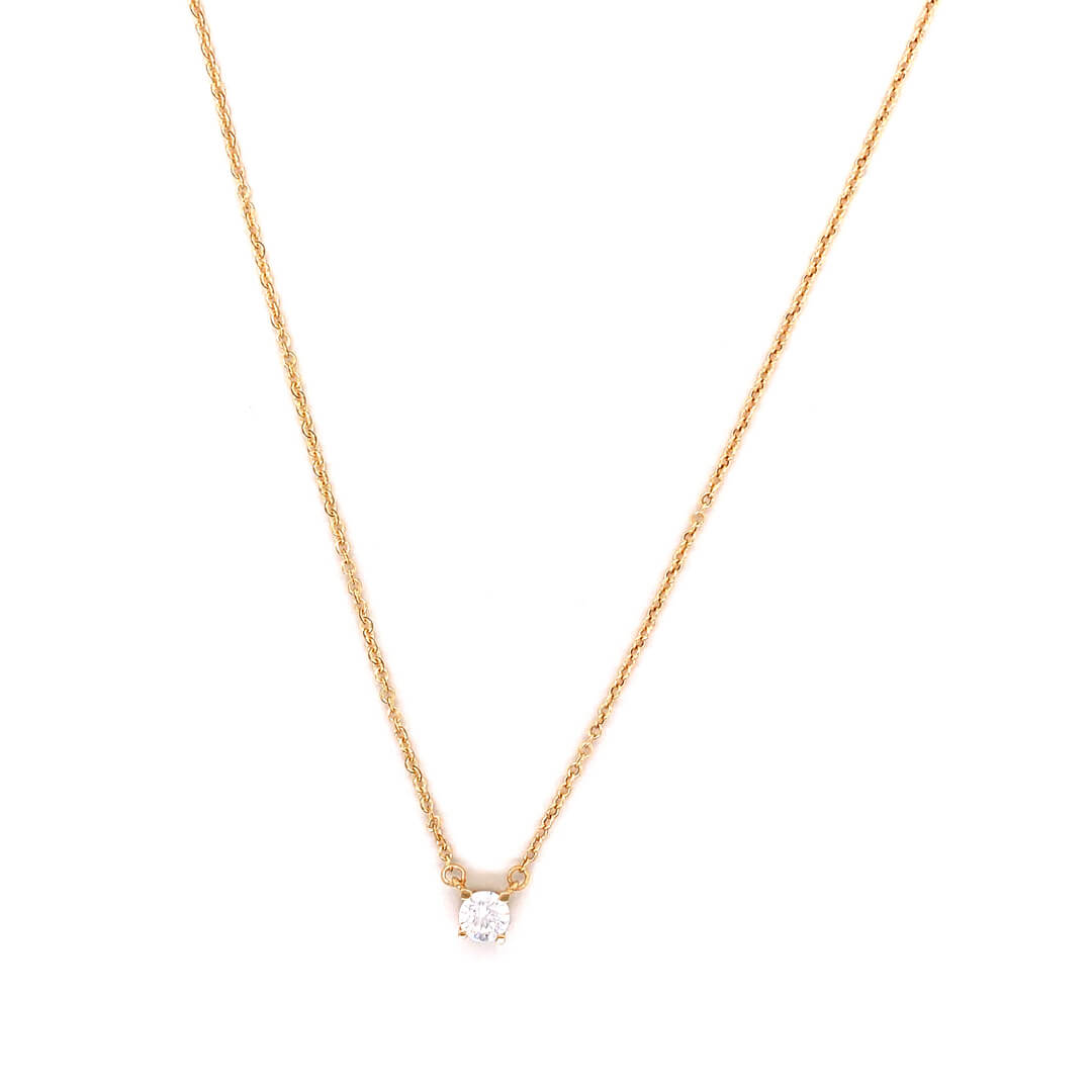 Single Solitaire Cubic Zirconia Necklace 14KY Gold