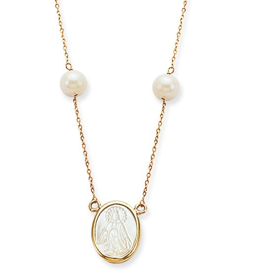 Mother of Pearl Miraculous or Guadalupe Medal Necklace