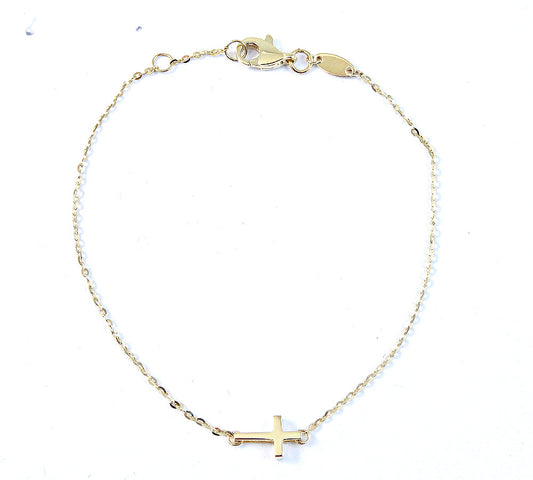 Single Miniature Cross Bracelet 14K Yellow Gold