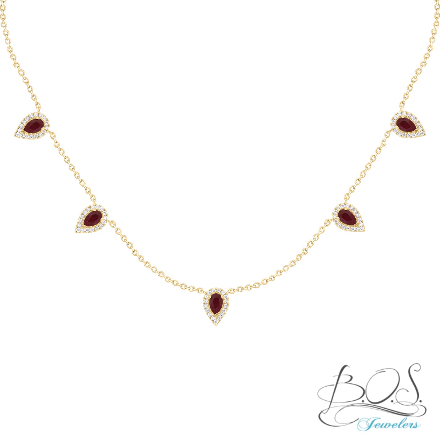 Pear Shape Precious Color Stone and Diamond Necklace 14K Gold