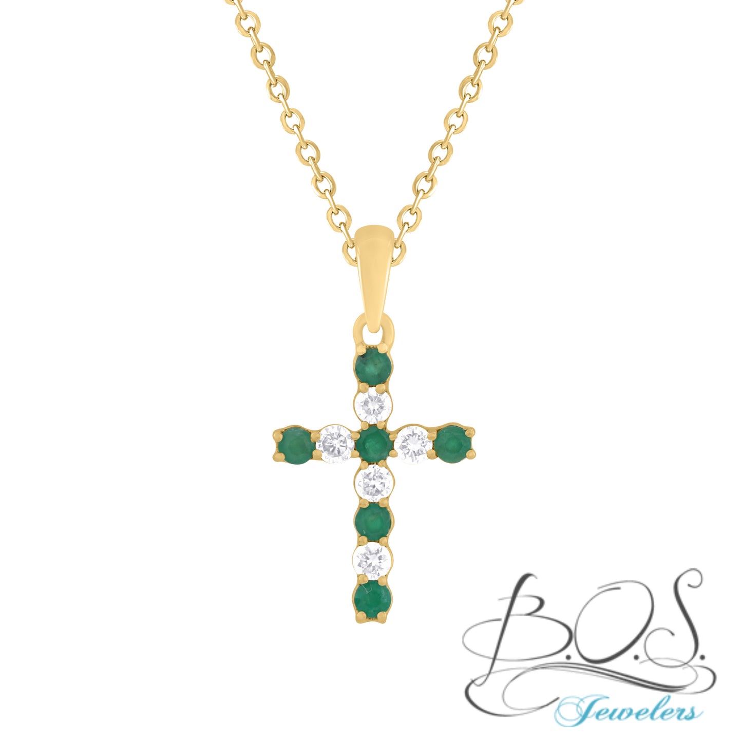 Diamond/Ruby, Emerald, Blue Sapphire Cross 14K Gold