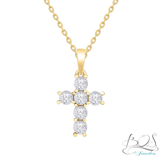 Chunky Diamond Cross Necklace 14K Gold