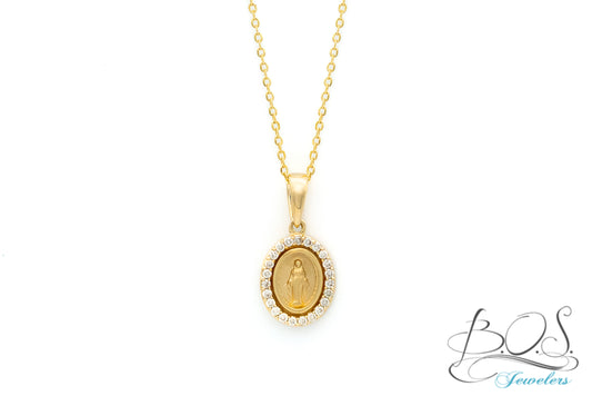 Miniature Genuine Diamond Guadalupe/Miraculous Medal in 14K Gold