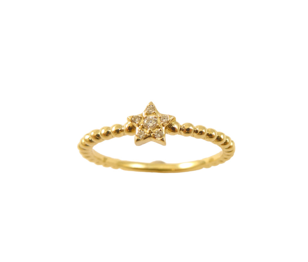 Diamond Star Ring on Caviar Band 14K Gold