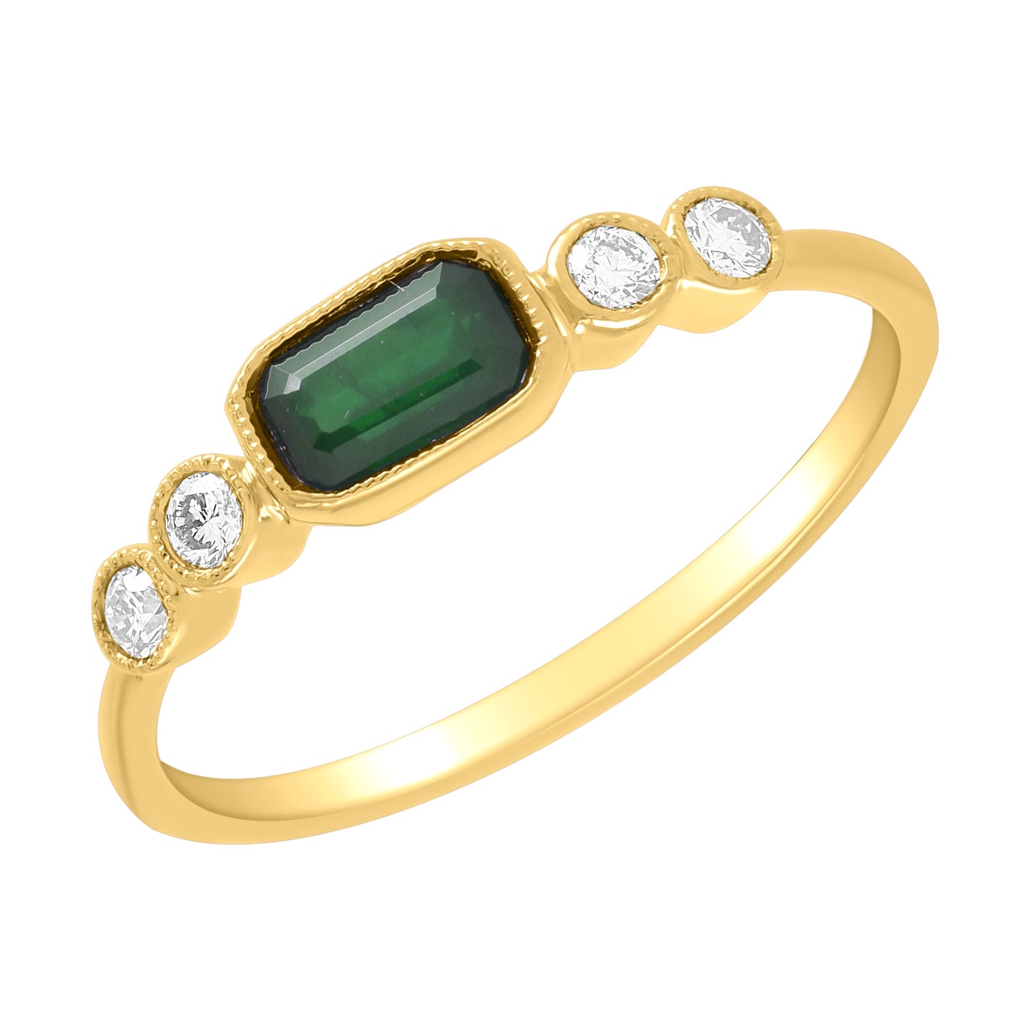Emerald Cut Precious Gem Diamond Rings 14K Gold