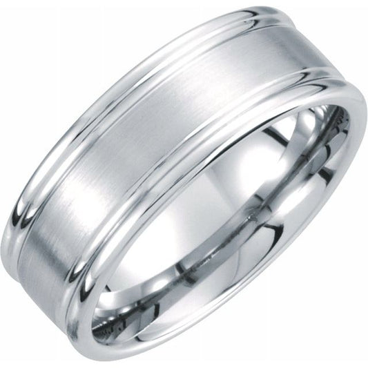Men's White Tungsten 8.3 mm Grooved Band with Satin Finish
